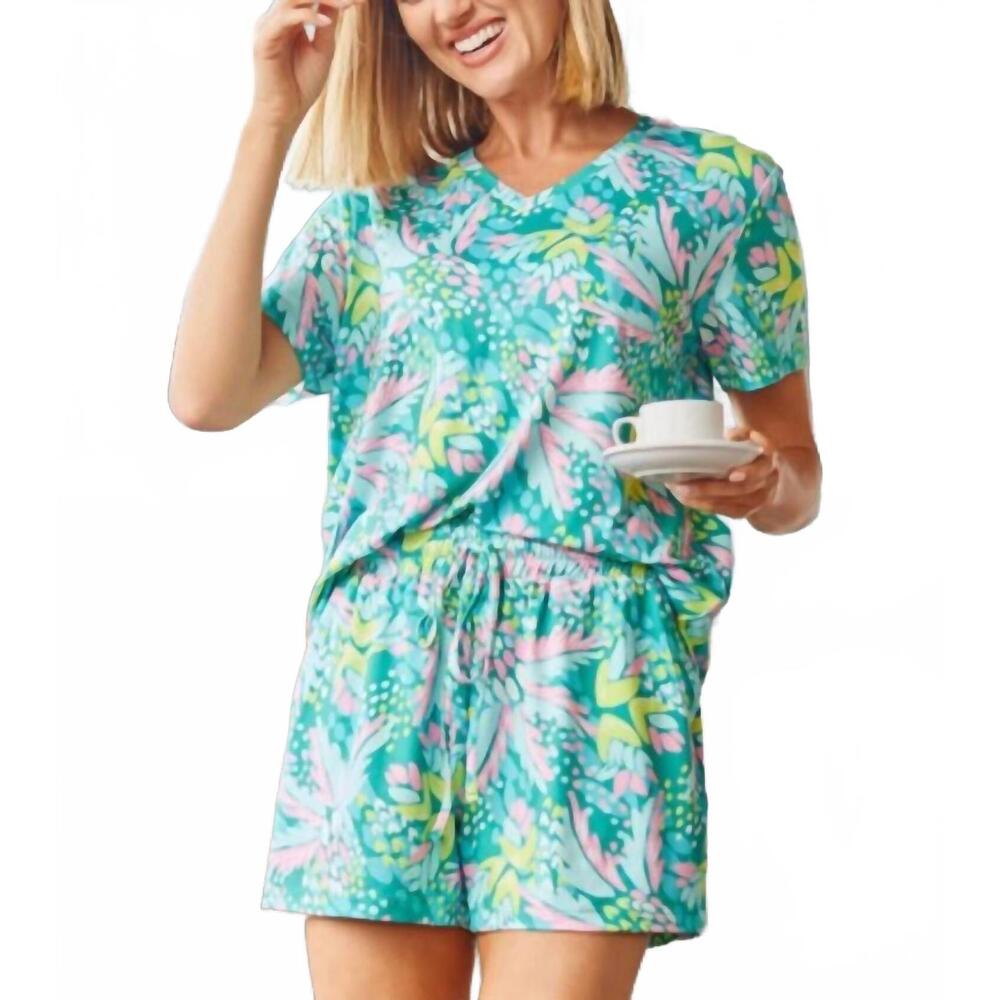 NEW MARY SQUARE short sleeve and shorts pajama set in aloha green